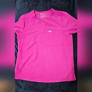 Figs Catarina one pocket scrub top, size large, raspberry sorbet